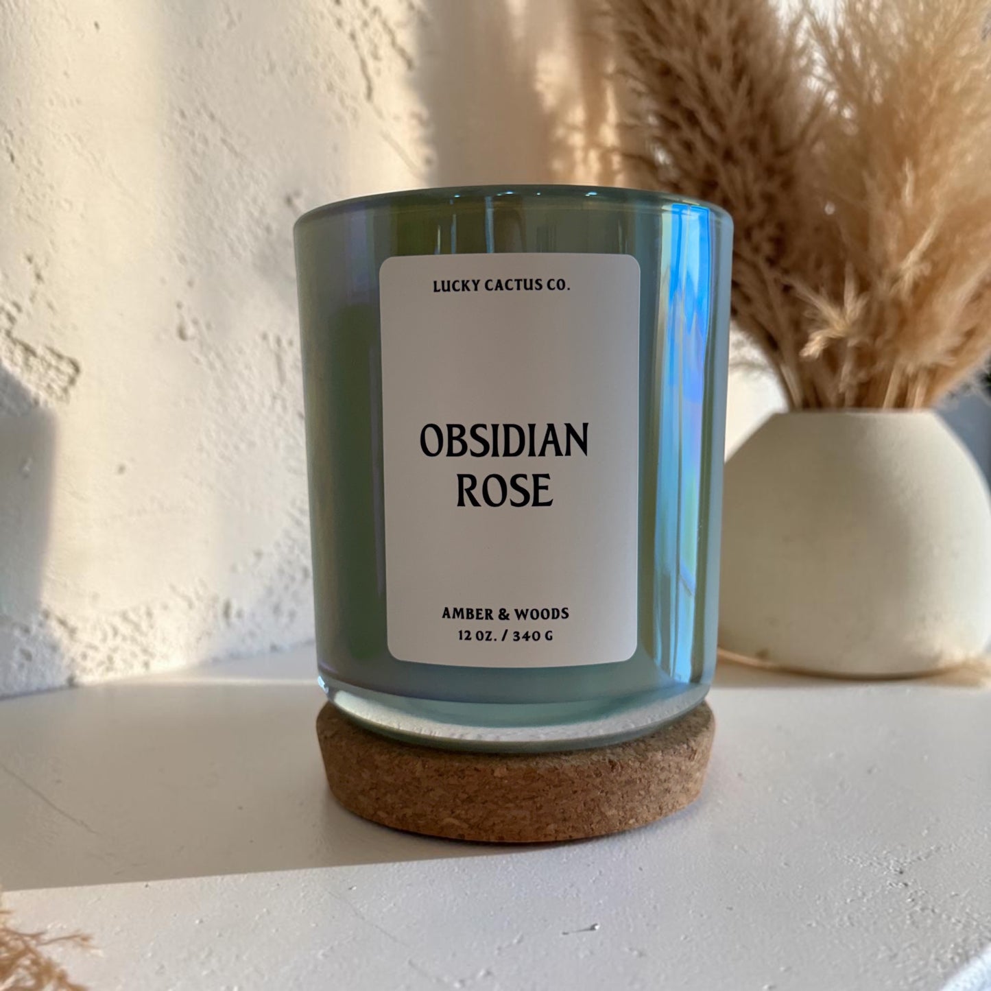 Obsidian Rose - Iridescent Green Jar, Cork Lid